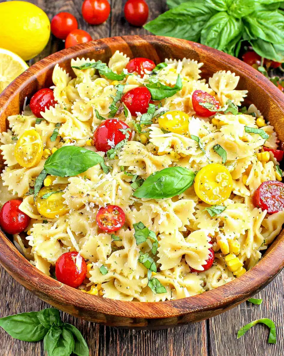 Delicious lemon basil pasta salad perfect for summer picnics.