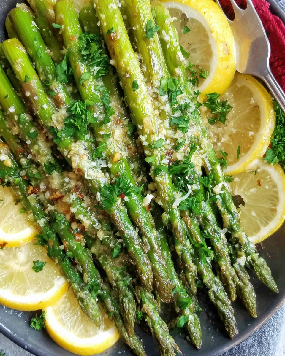 Lemon garlic asparagus side dish, vibrant and fresh.
