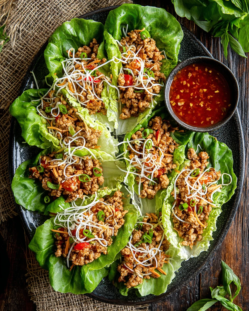 Delicious lettuce wraps filled with chicken and crunchy noodles.