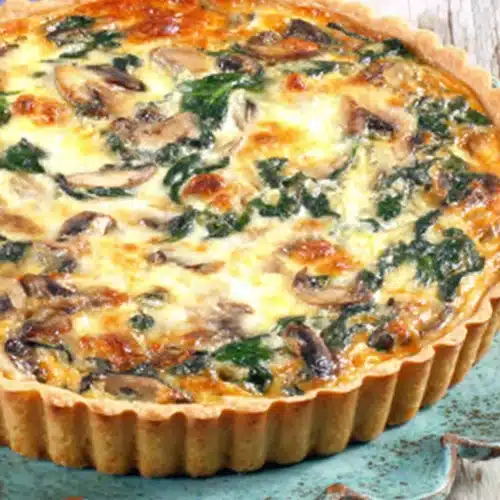Savory quiche with spinach and mushrooms, my favorite quiche.