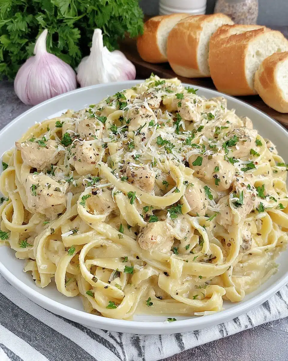 One pot garlic parmesan chicken pasta, creamy and savory!