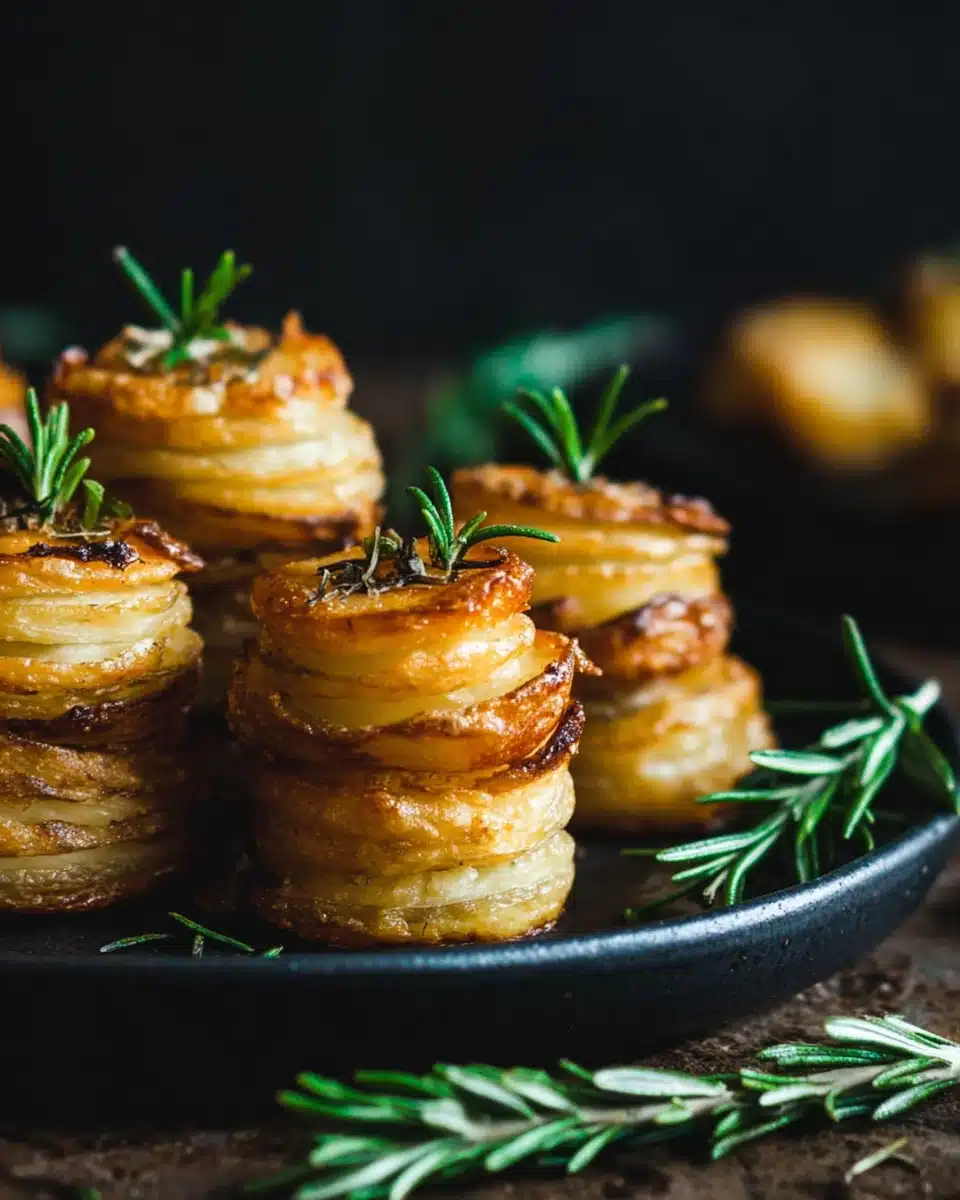 Crispy oven baked garlic rosemary potato stacks
