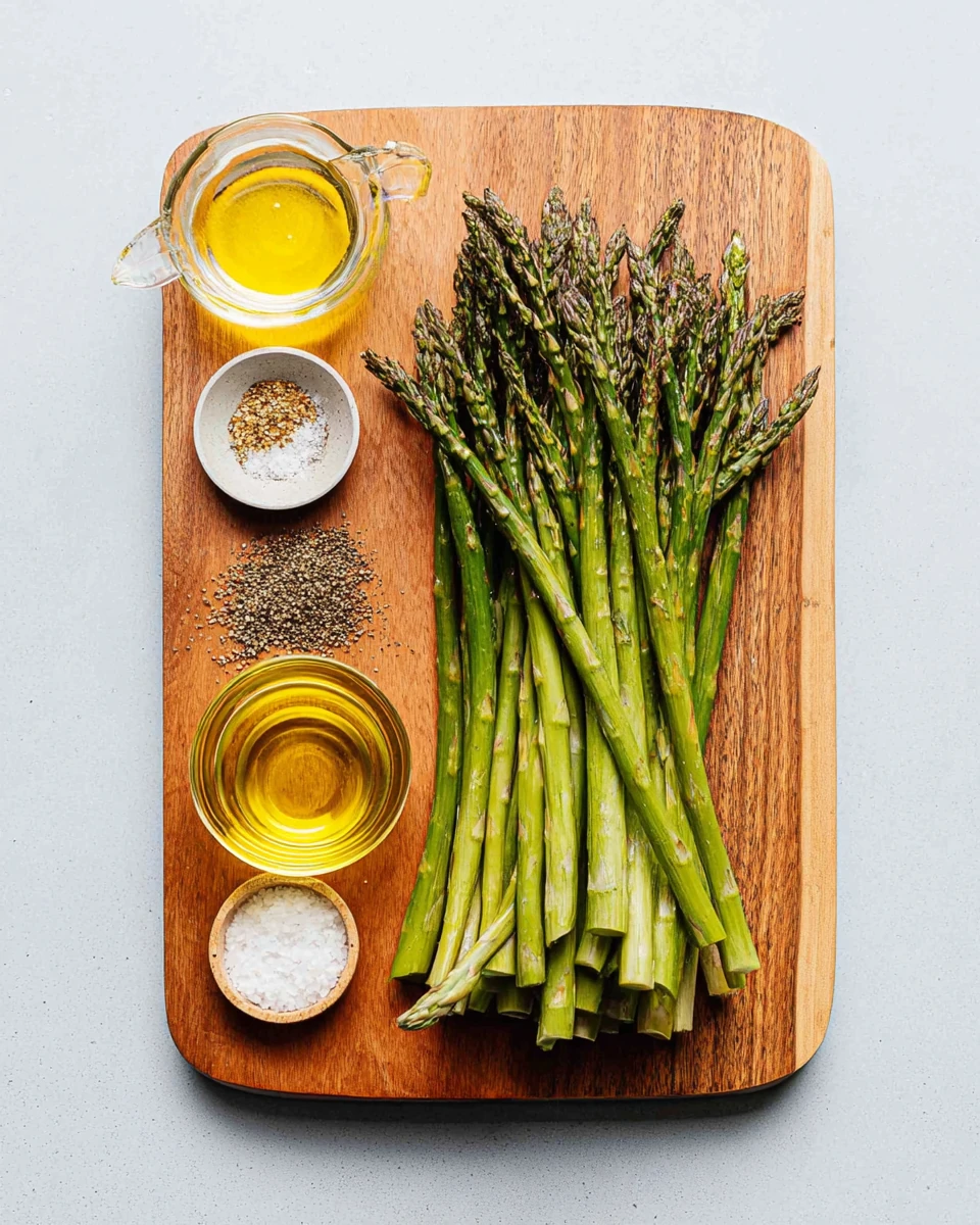 Pan fried asparagus ingredients laid out on a table