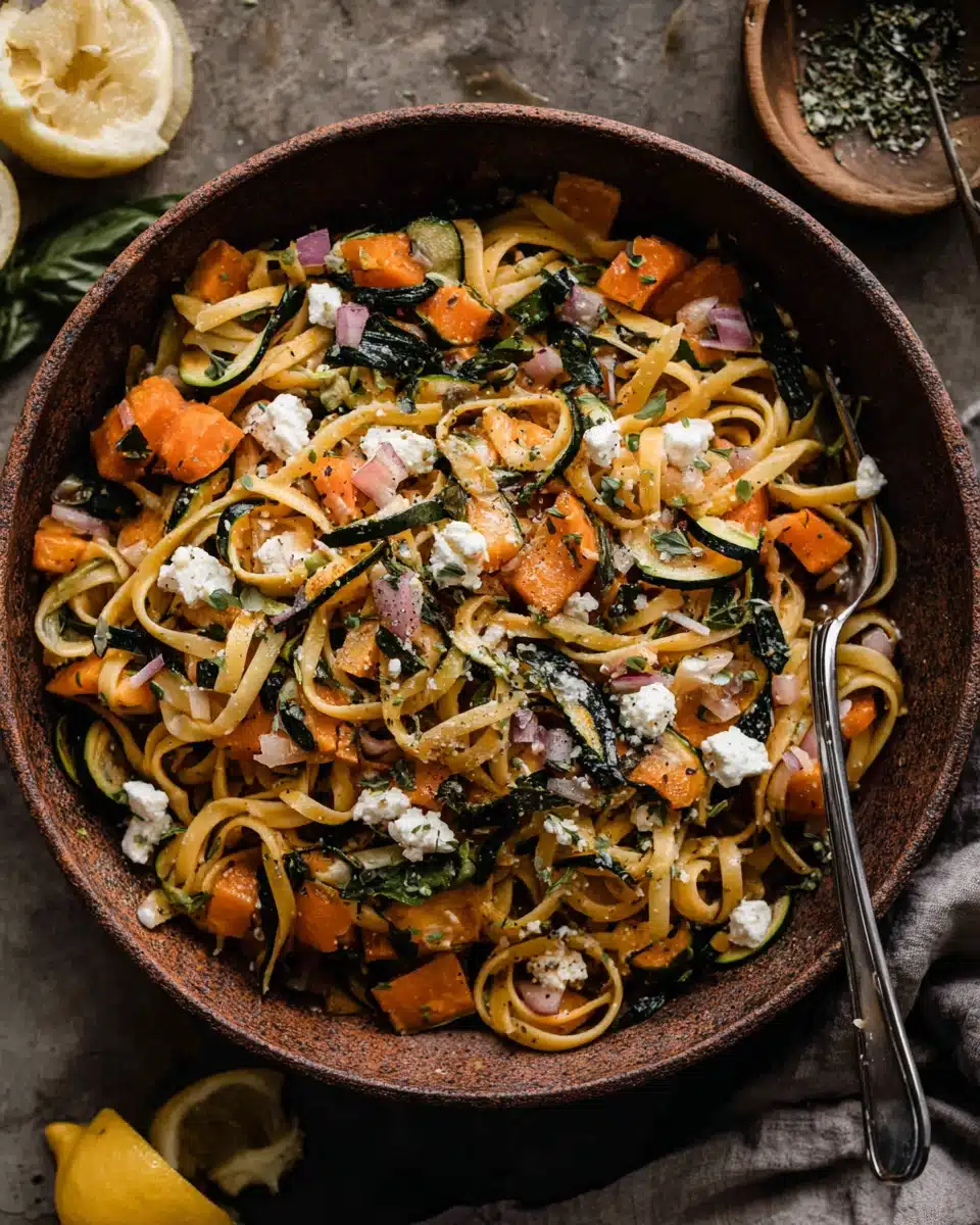 Refreshing pasta salad with lemon and fresh vegetables.