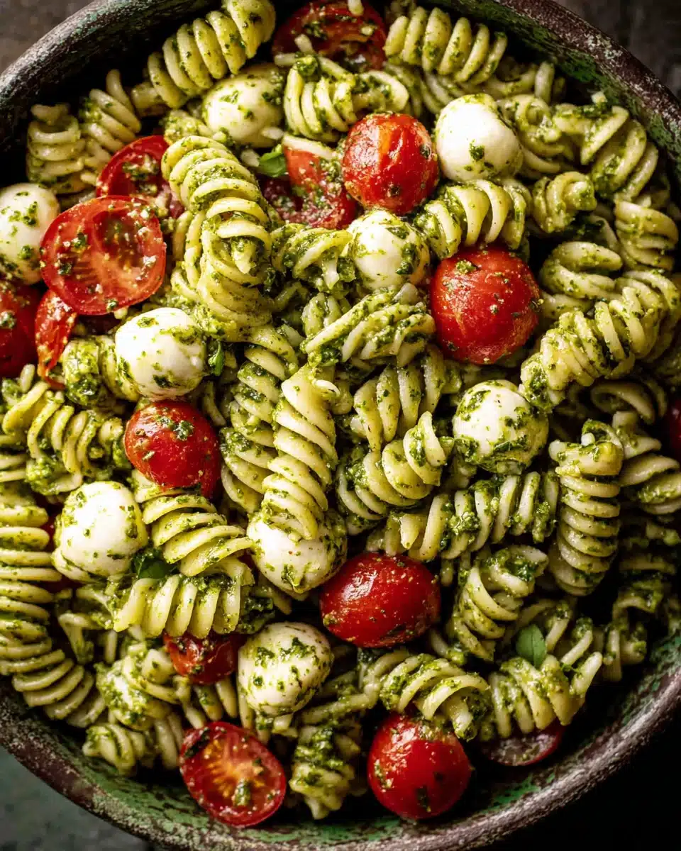Vibrant Pesto Pasta Salad Recipe Delicious pesto pasta salad full of fresh flavors.