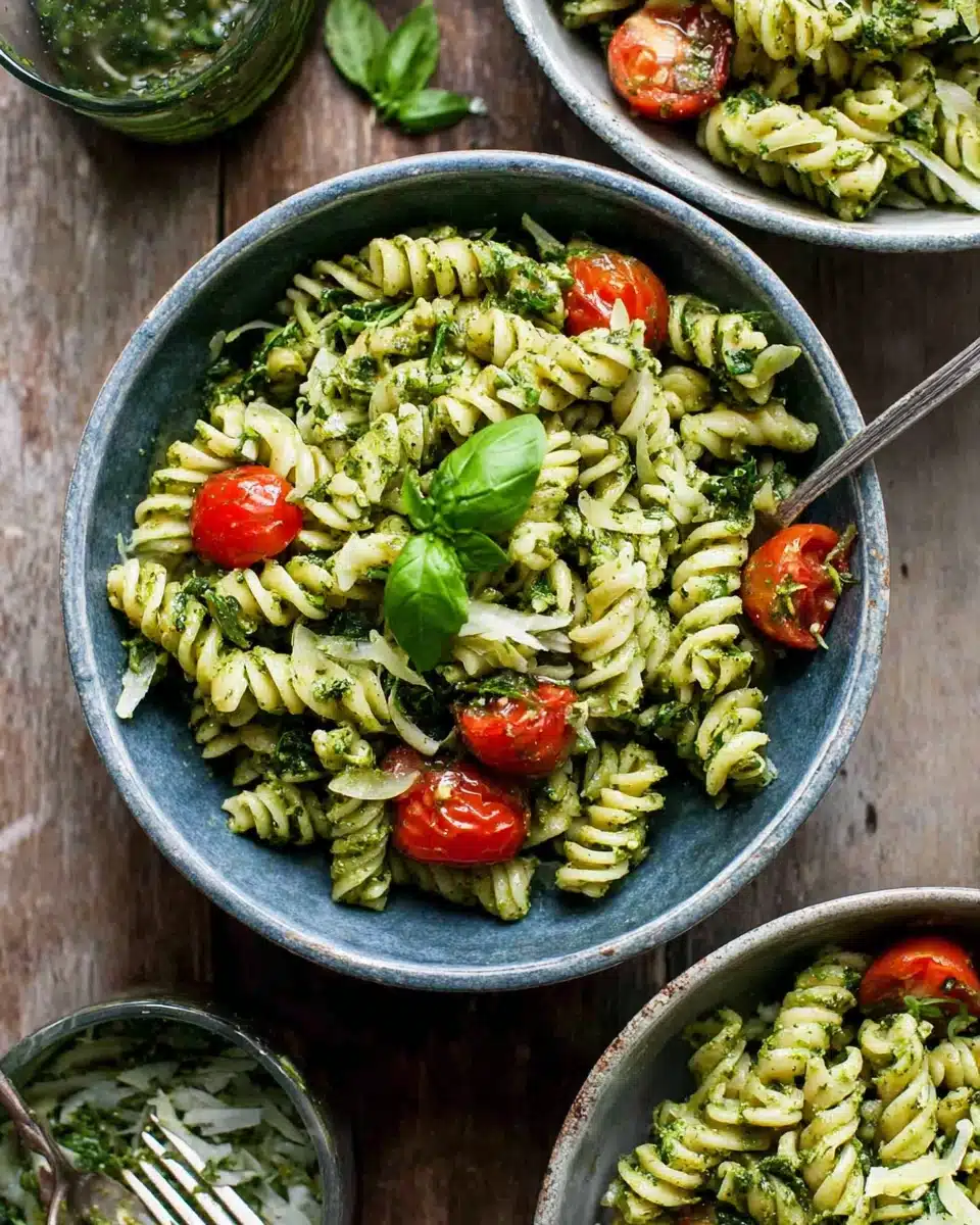 Fresh and Flavorful Pesto Pasta Salad Recipe Delicious pesto pasta salad with cherry tomatoes and basil.