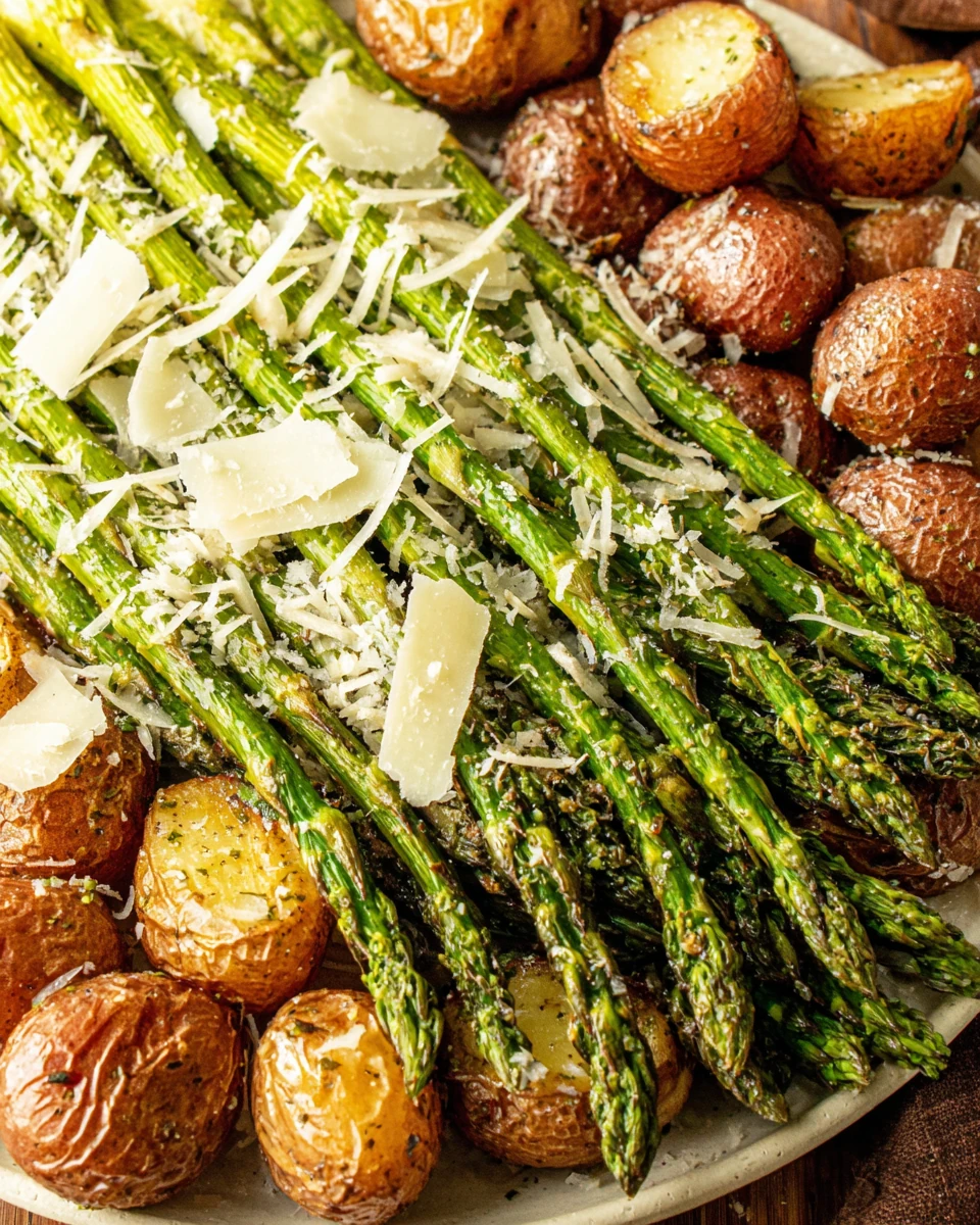 Delicious roasted asparagus potatoes side dish.