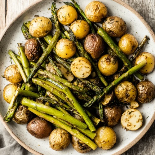 Roasted asparagus potatoes make a healthy side dish.