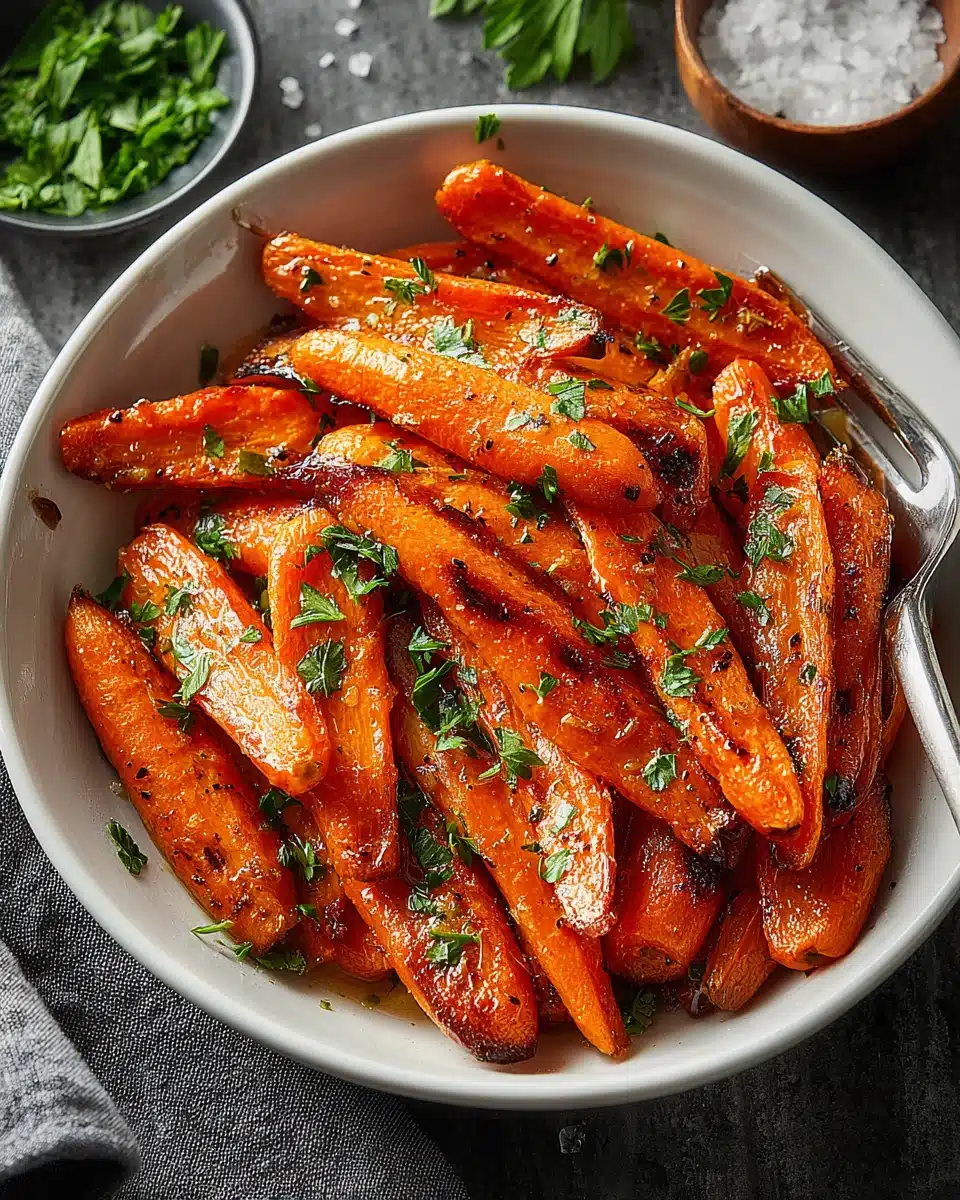 Savory roasted carrots with honey garlic butter glaze.