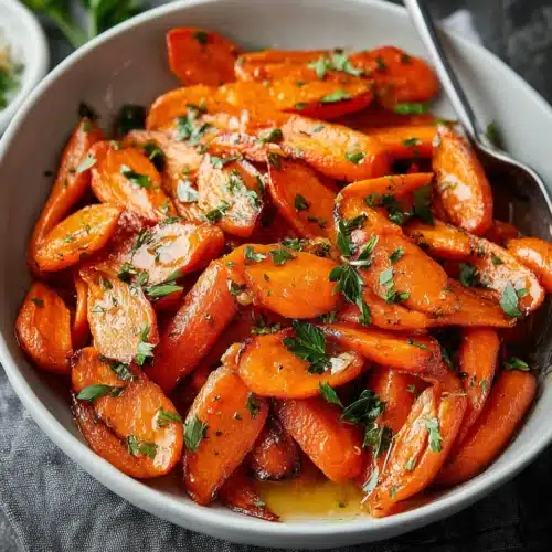Roasted carrots with honey garlic butter glaze, perfect side dish.