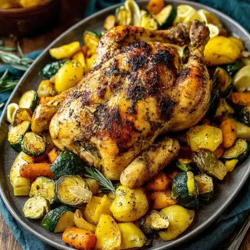 Delicious roasted chicken two ways served with pasta and veggies