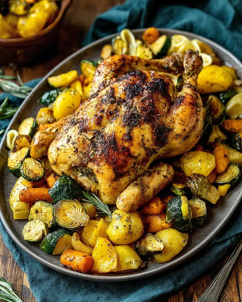 Delicious roasted chicken two ways served with pasta and veggies