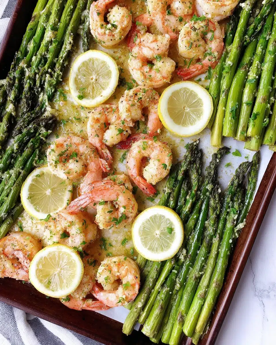Roasted lemon butter garlic shrimp and asparagus sautéed to perfection.