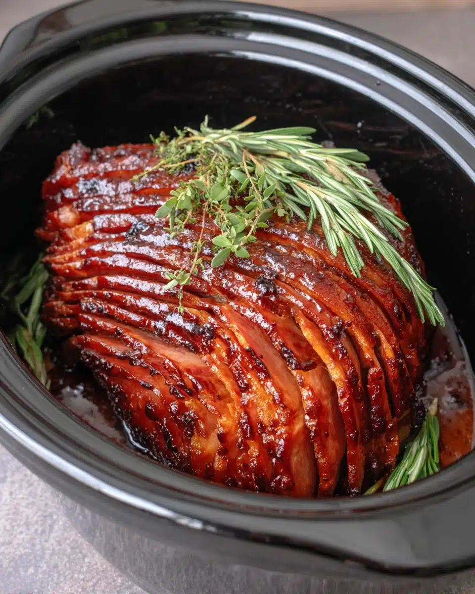 Delicious slow cooker honey glazed ham for meals.