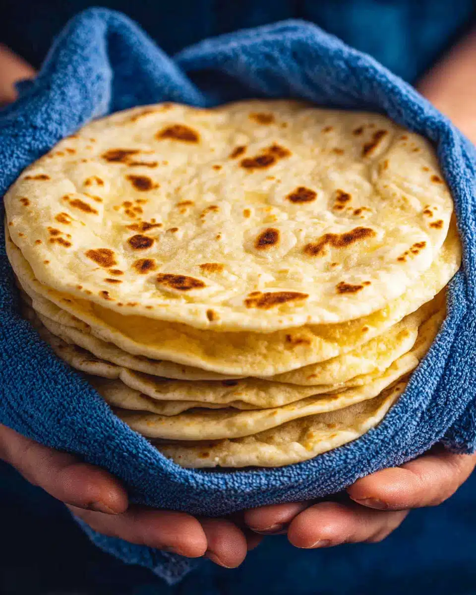 Freshly made soft flour tortillas ready to eat.