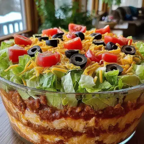 Delicious 7 layer dip for gatherings and parties.