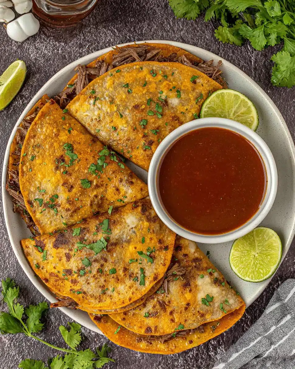 Birria consome sauce and tacos for a delightful meal.