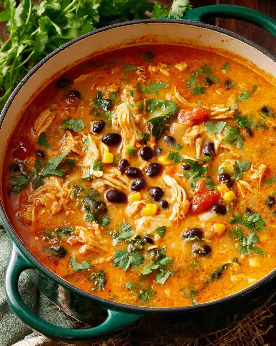 Delicious chicken enchilada soup ready to serve.