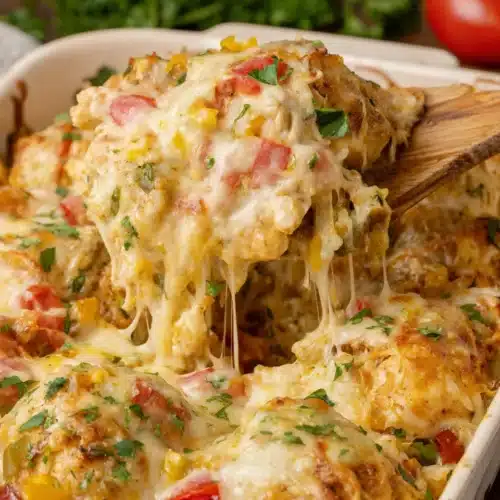 Cheesy chicken fajitas casserole packed with flavor.