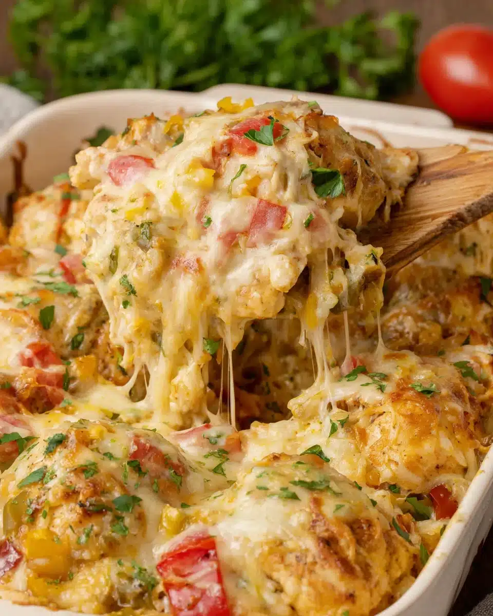 Cheesy chicken fajitas casserole packed with flavor.
