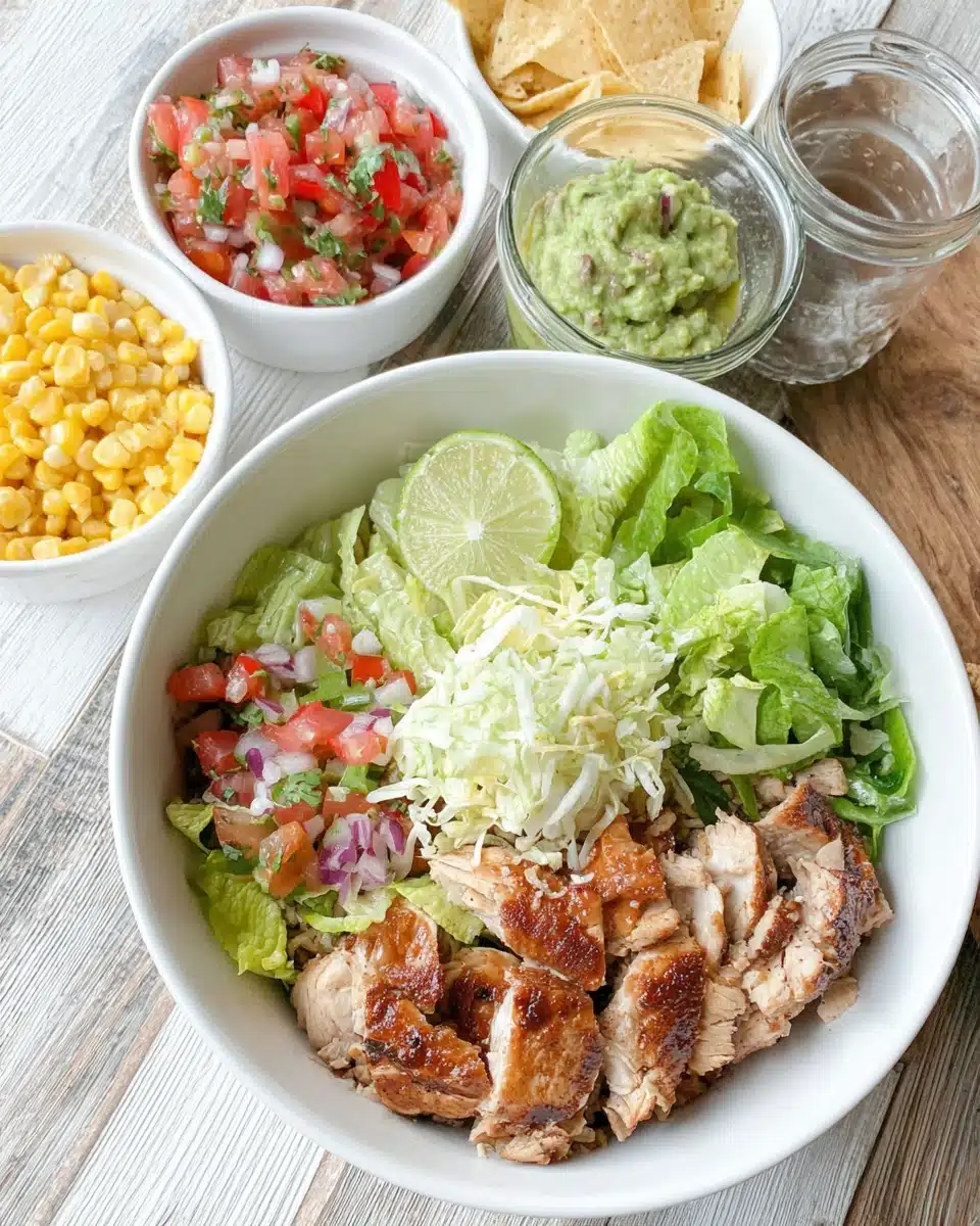 Delicious chipotle chicken bowl with fresh toppings, perfect for dinner.