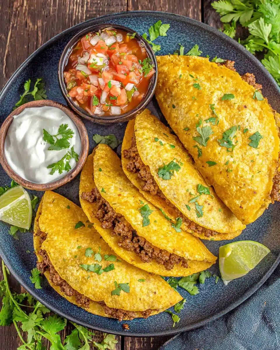 Delicious cinco de mayo appetizers featuring tacos and garnishes.