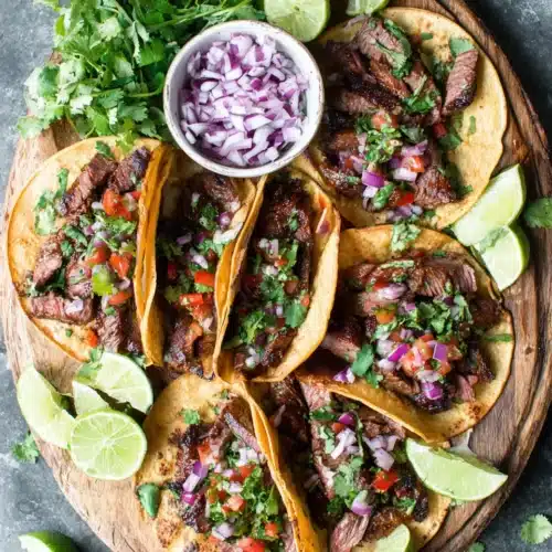 Easy cinco de mayo snacks featuring flavorful carne asada tacos.