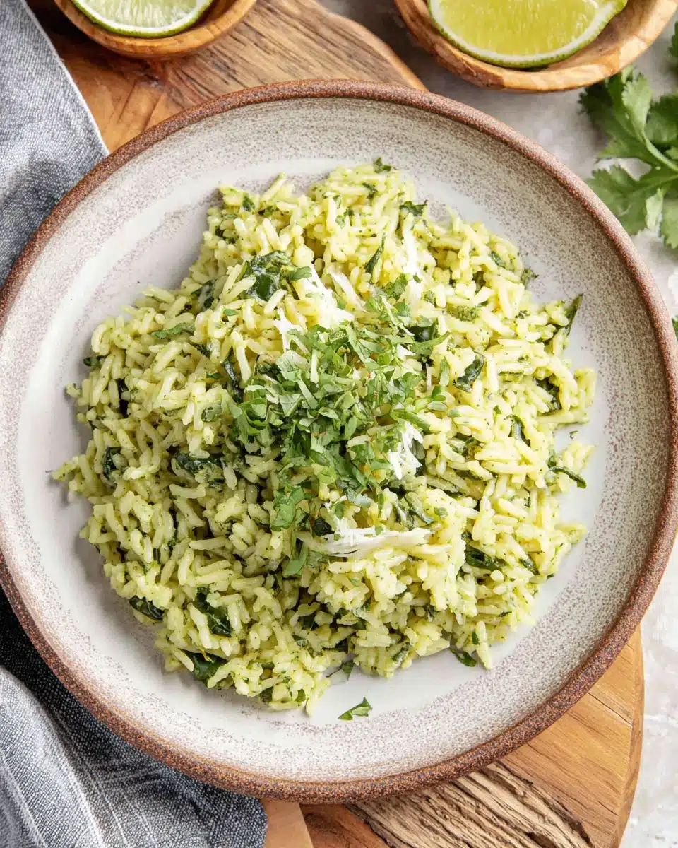 Creamy Mexican rice recipe with poblano peppers and cilantro