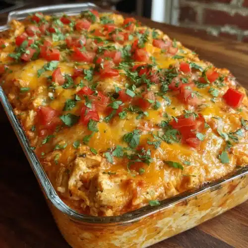 Fajita Chicken Casserole: A Flavorful Family Favorite 1 Fajita chicken casserole with cheese and veggies.