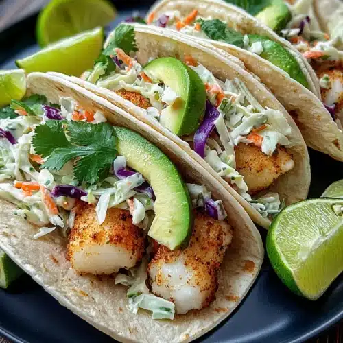 Tasty fish tacos with cilantro lime slaw for a quick meal.