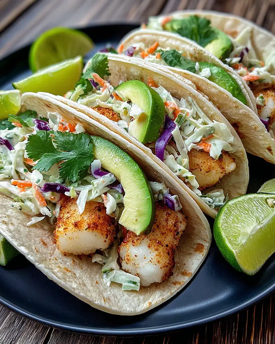 Tasty fish tacos with cilantro lime slaw for a quick meal.