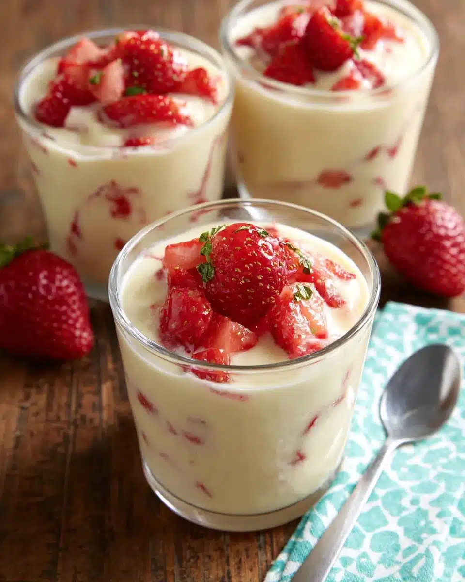Delicious fresas con crema dessert with creamy strawberries.