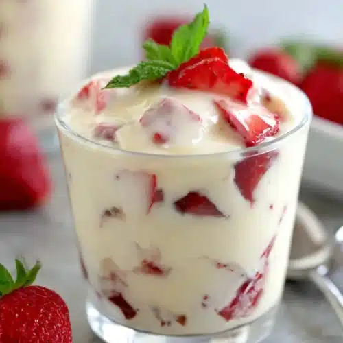 Delicious fresas con crema dessert featuring strawberries and creamy sauce.