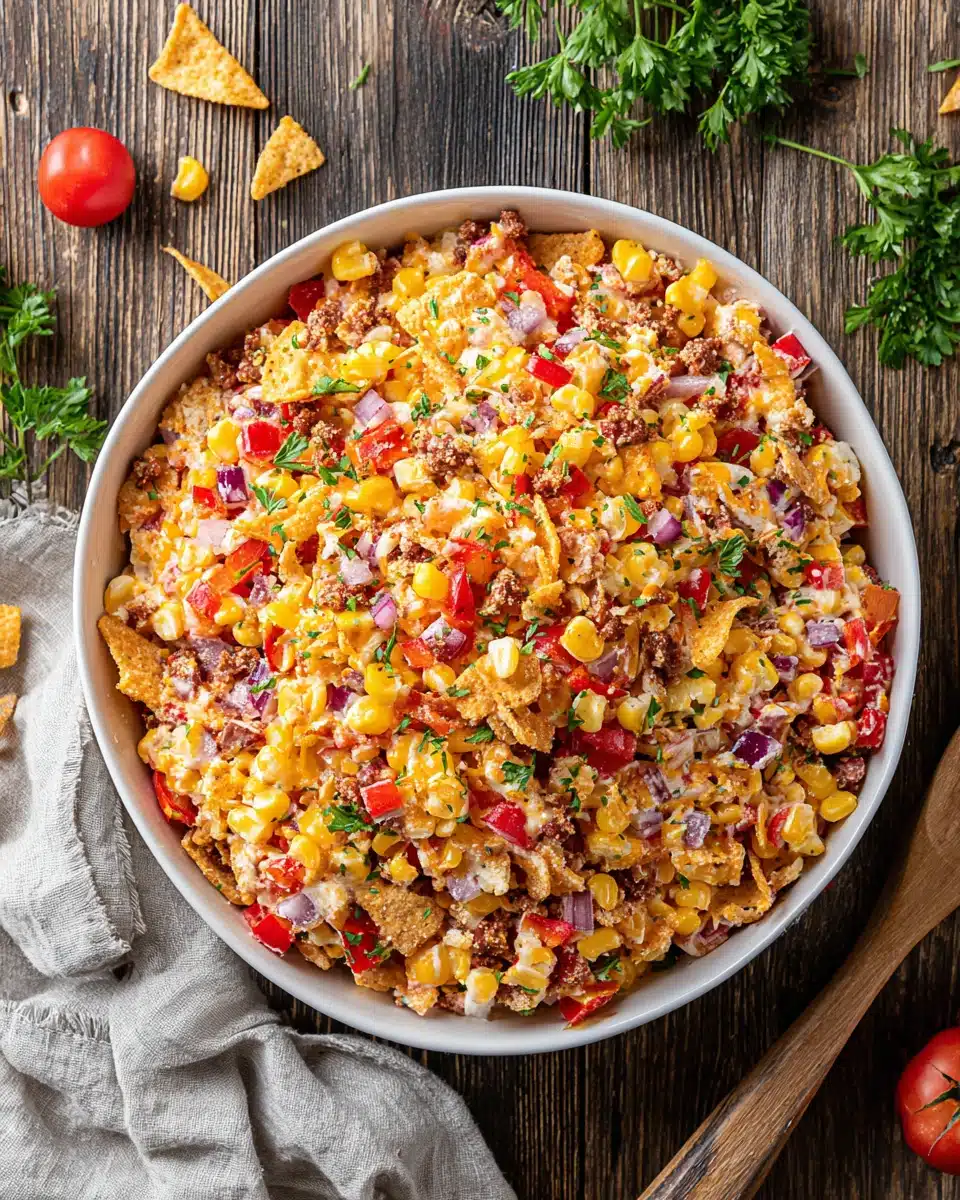 Delicious Fritos Chili Cheese Salad Recipe Fritos chili cheese salad ready to serve.