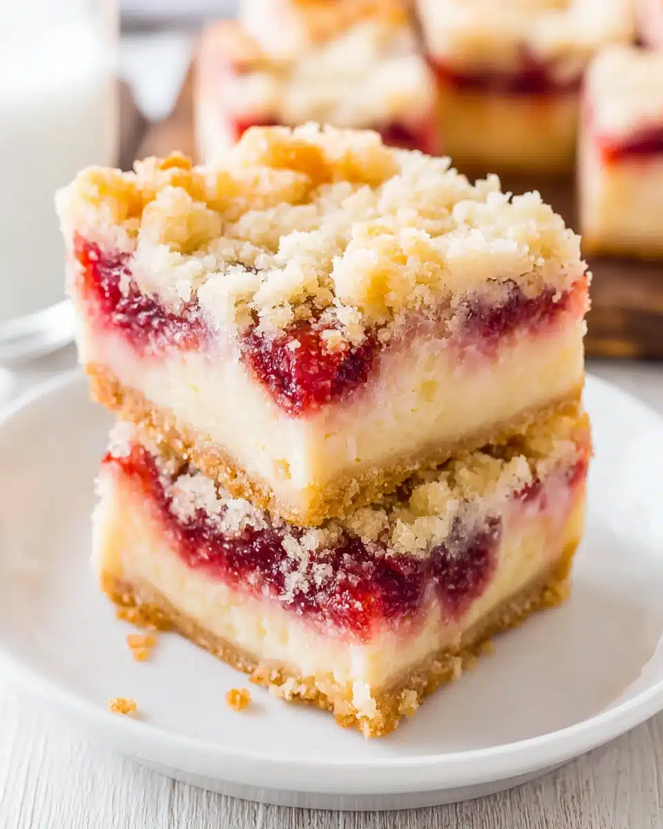 Frozen strawberry lemonade bar with crumb topping and layered fruit filling
