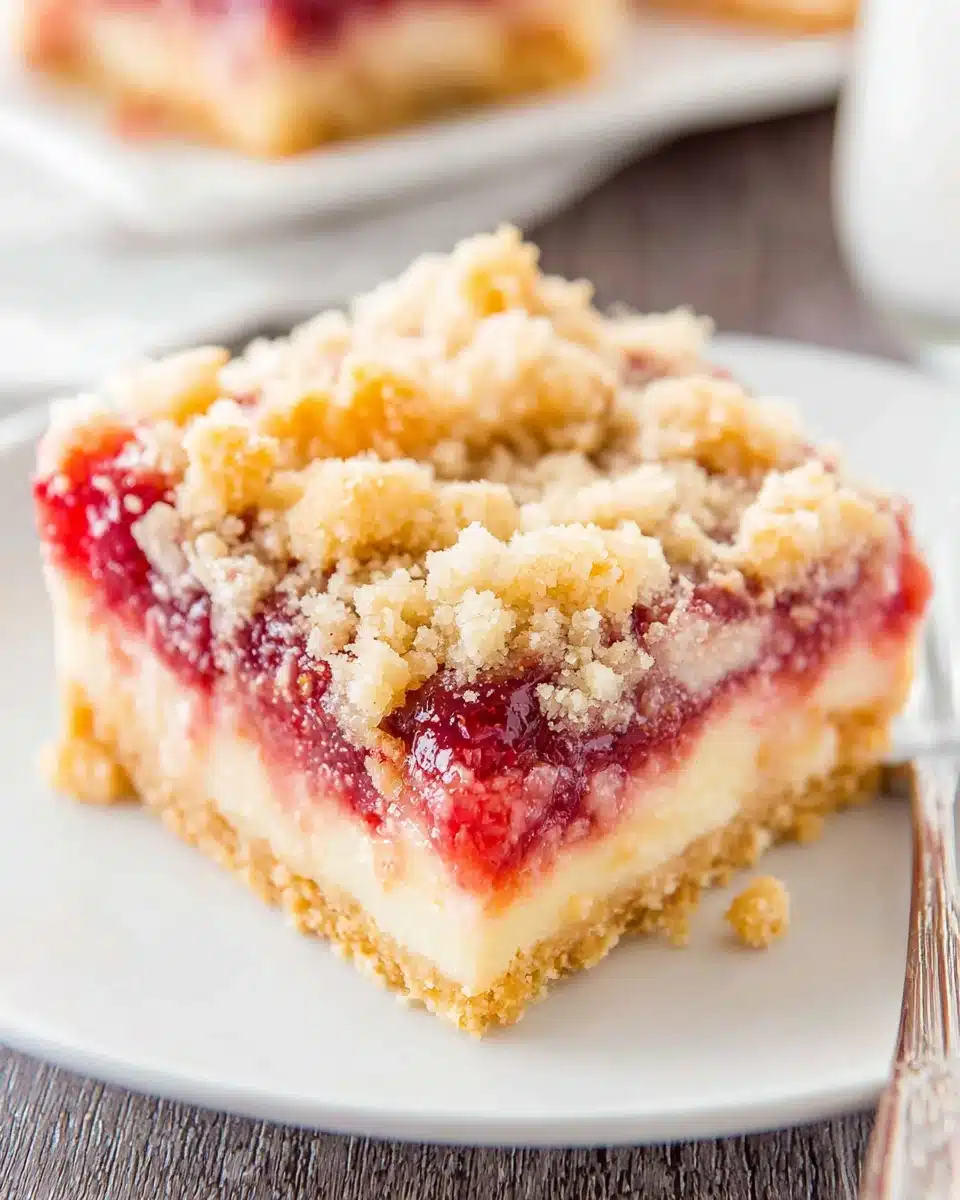 Frozen strawberry lemonade bar slice with crumble topping on a white plate