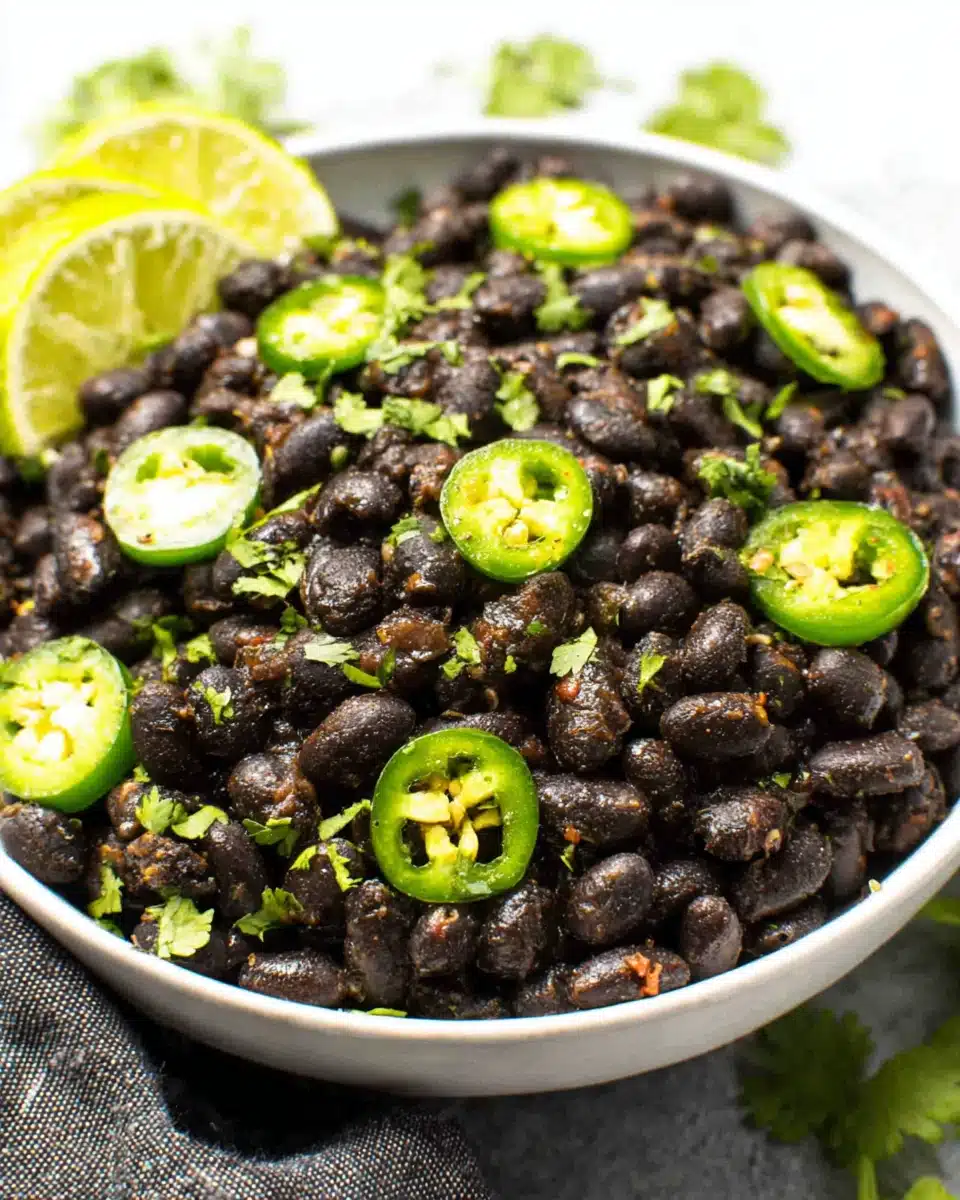 Instant Pot black beans with jalapeños and cilantro.