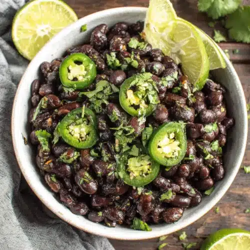 Instant Pot black beans dish with jalapeños and cilantro