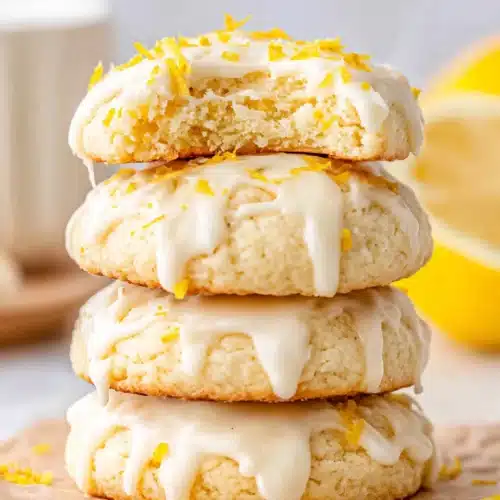 Keto Cream Cheese Lemon Cookies: Delightfully Delicious! 1 Keto cream cheese lemon cookies stacked with icing