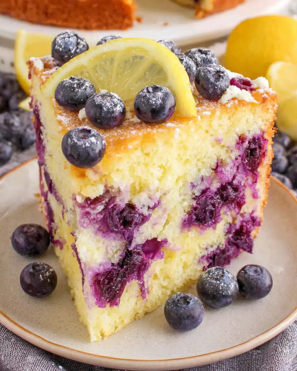 Delicious lemon blueberry buttermilk cake slice