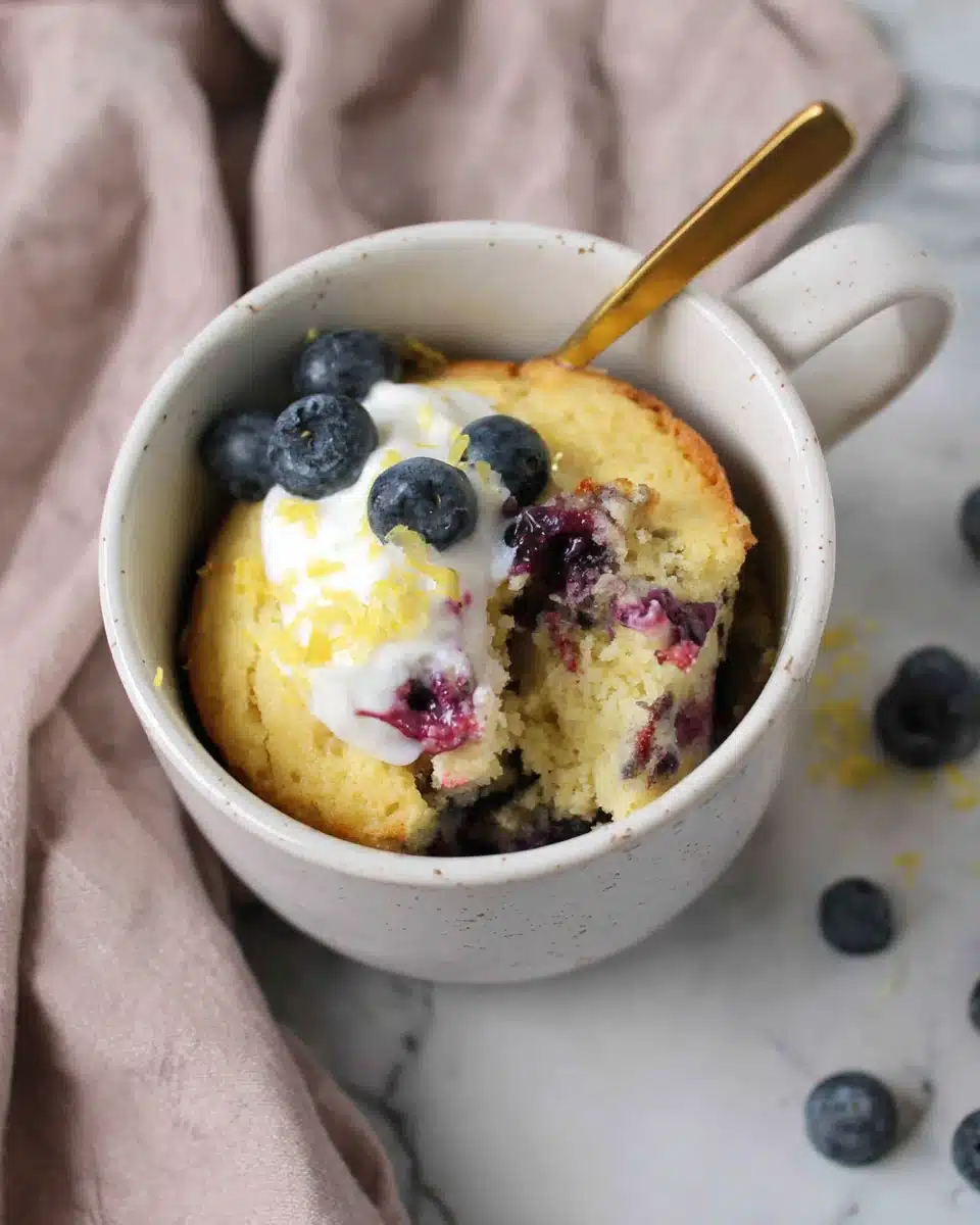 Lemon blueberry mug cake, easy to make and delicious.