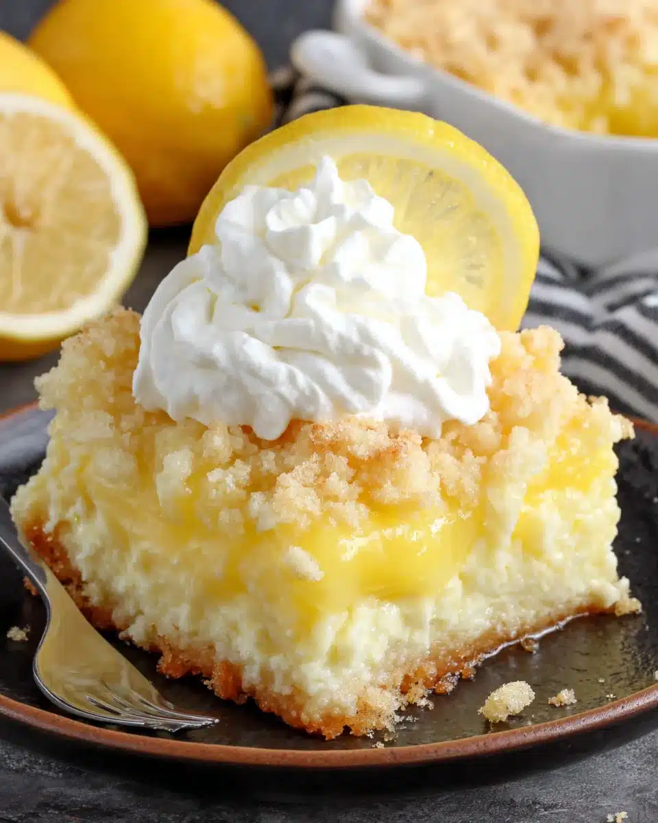 Lemon desserts: Slice of lemon cream cheese dump cake.