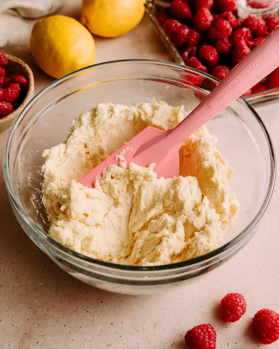 Delicious lemon raspberry heart cookies cookie dough preparation.