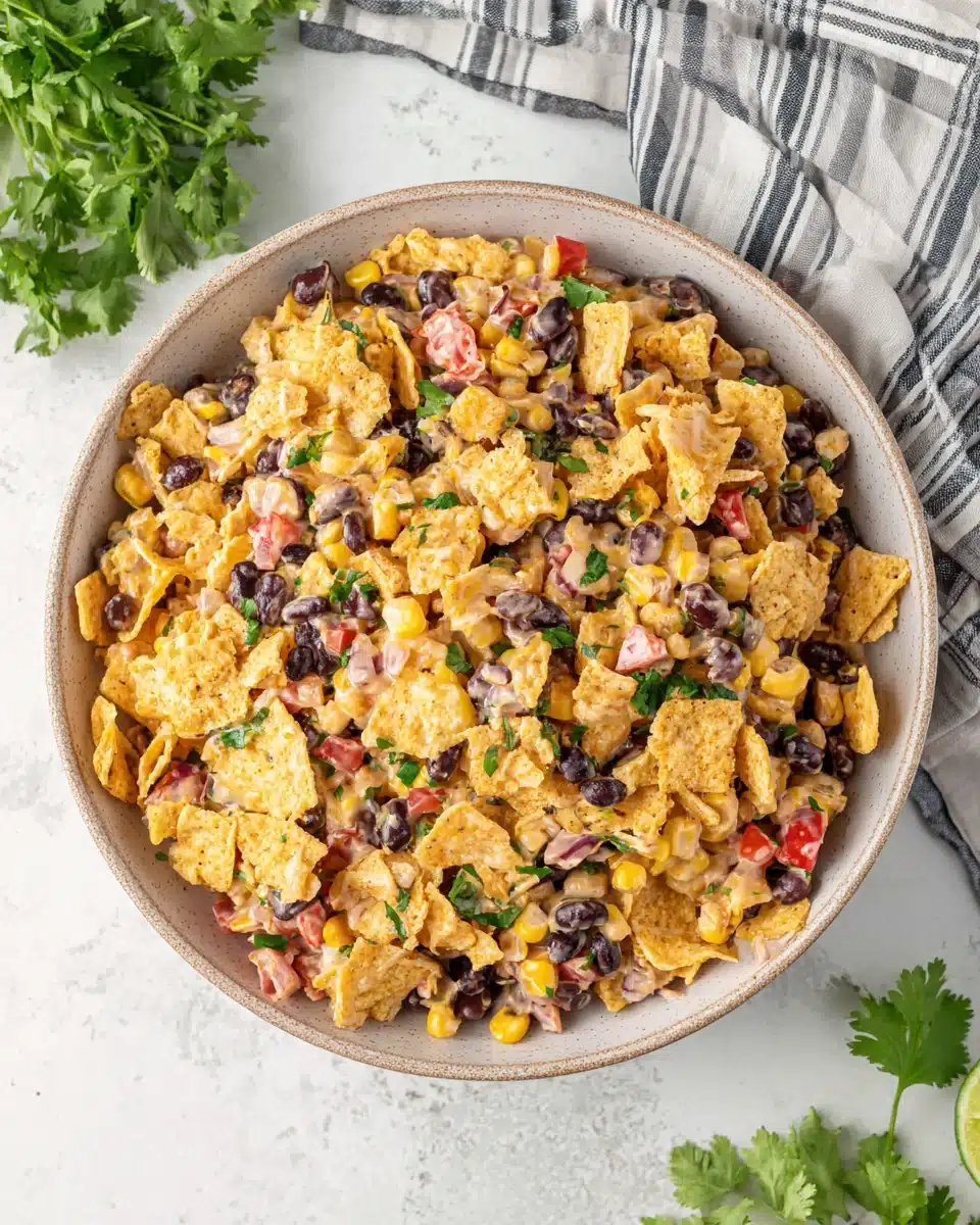 Mexican corn salad with black beans and Fritos.