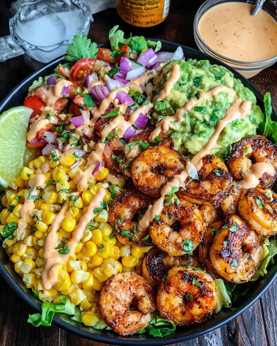 Mexican shrimp salad with fresh ingredients and creamy dressing.