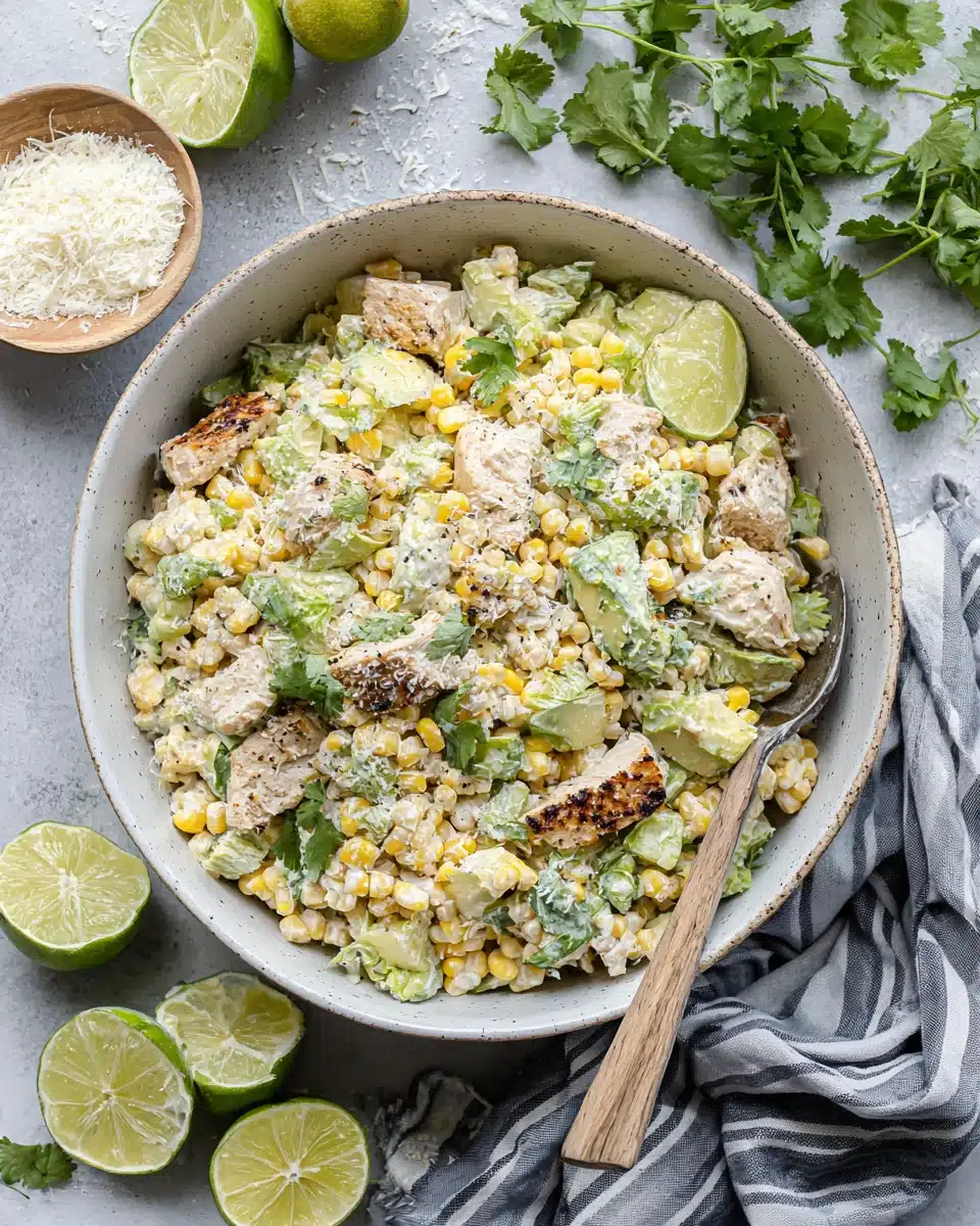 Mexican street corn chopped salad with grilled chicken and cotija cheese.