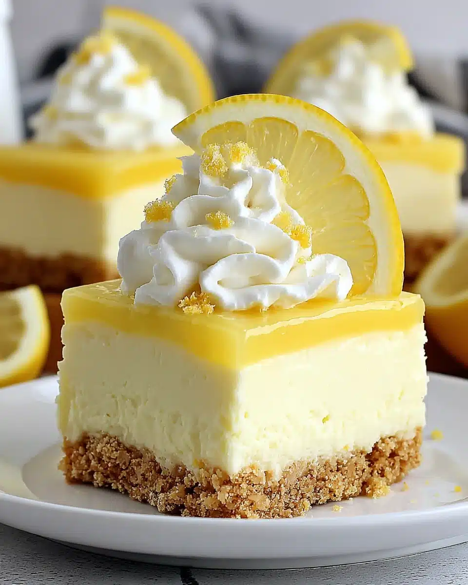 Delicious no bake lemon cheesecake bars with lemon slices