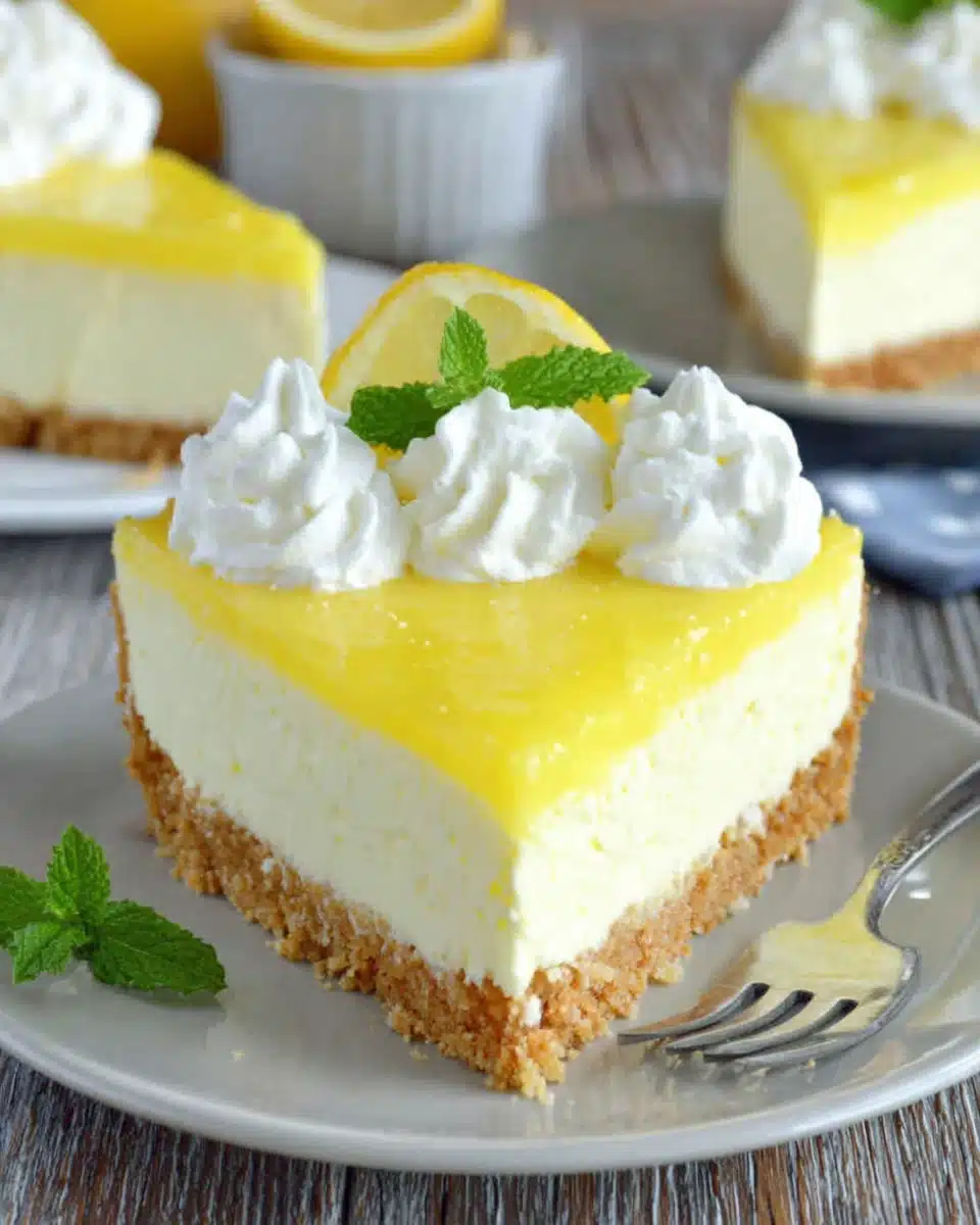 Delicious no-bake lemon cheesecake dessert with mint garnish.