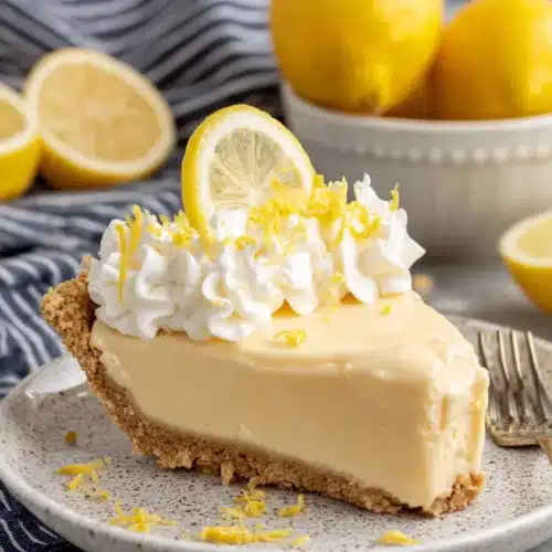 Delicious no-bake lemon curd pie slice