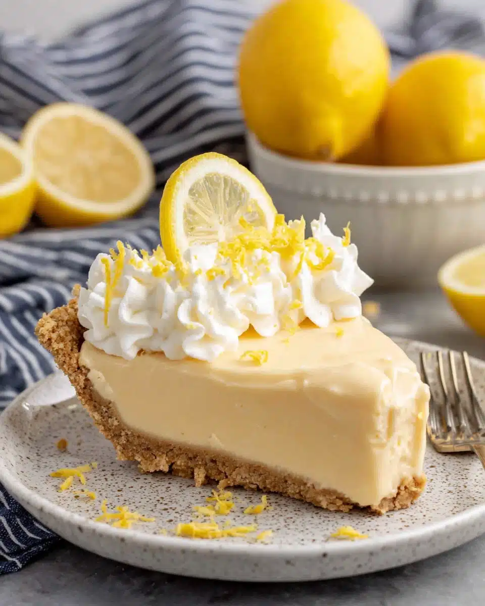 Delicious no-bake lemon curd pie slice